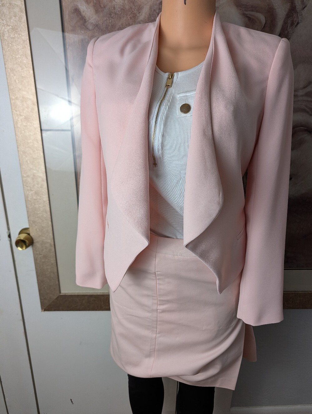 Vince Camuto Taffy Pink Draped Open Blazer Skirt Set Size Blazer 0p, Skirt 4p